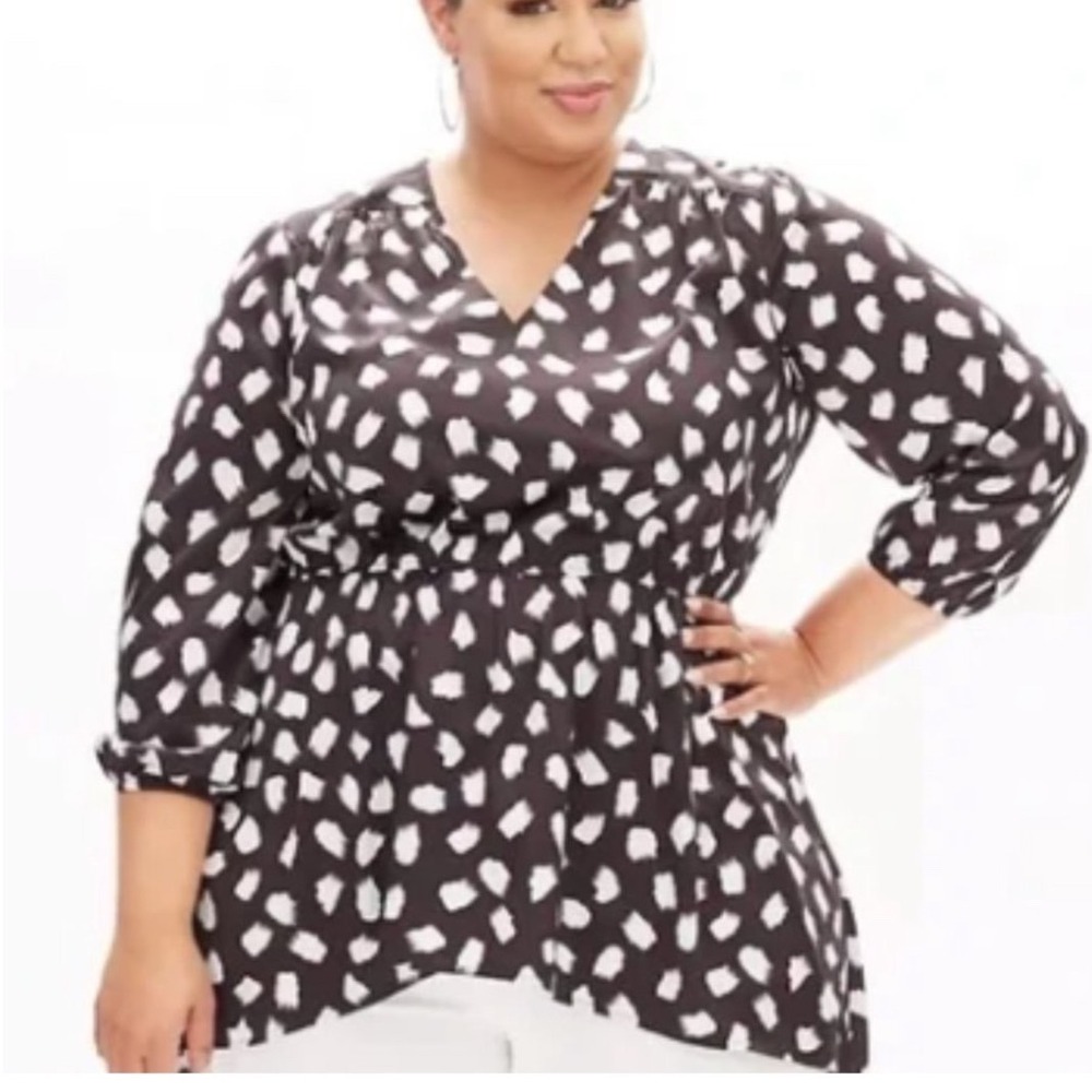 Beauticurve x Lane Bryant Black White Abstract Print Peplum Blouse Top Size 24